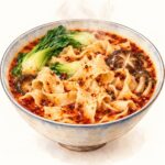 刀削麺が入ったマーラータンの手描きイラスト