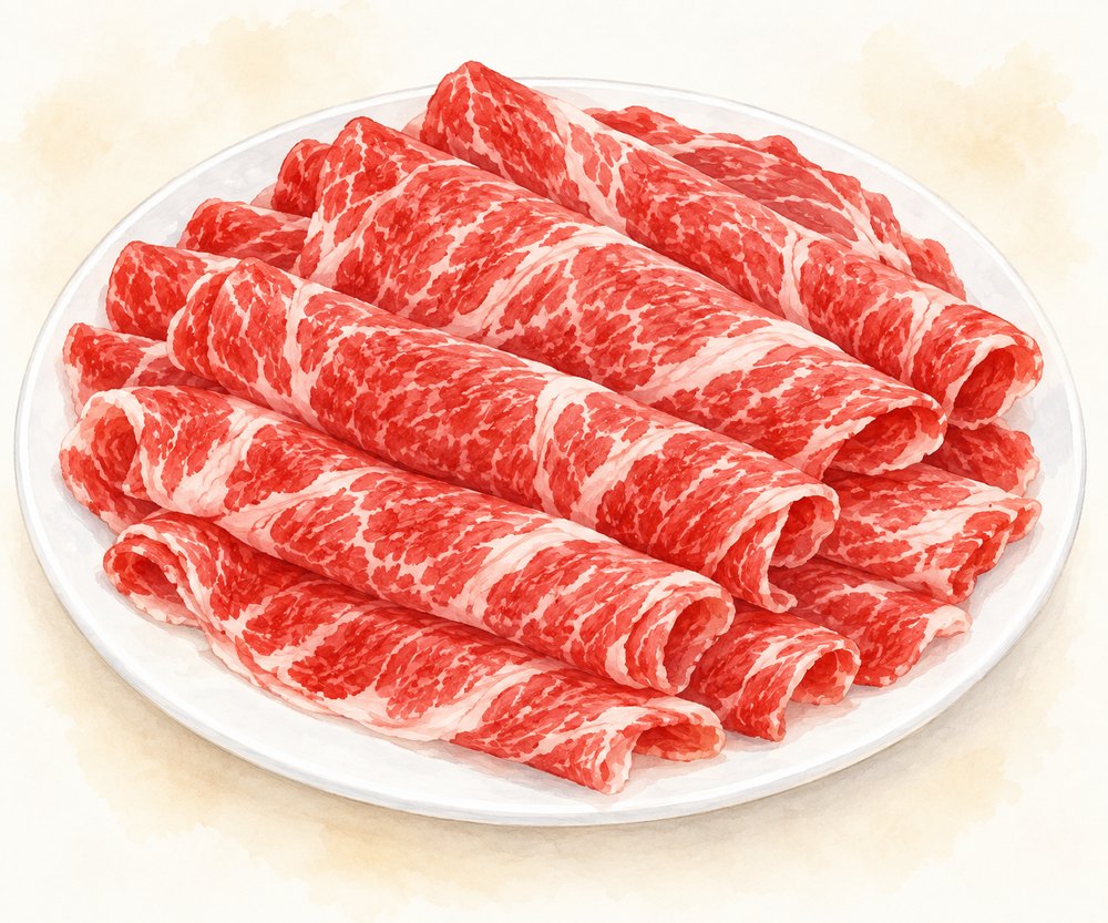 牛肉（薄切り）そのものが分かる手描きイラスト